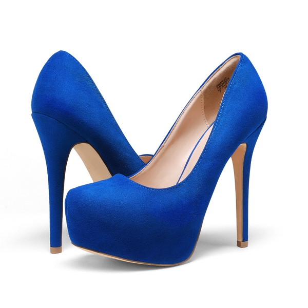 High Heel Stiletto Platform Pumps - ROYAL BLUE SUEDE - 5